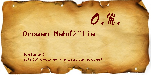 Orowan Mahália névjegykártya